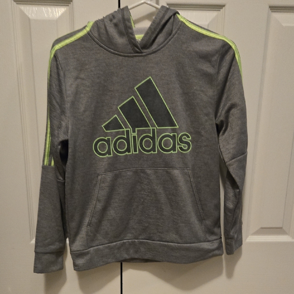 adidas Gray Hoodie with Neon Green Logo & Stripe Accents